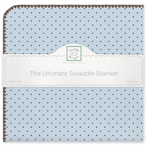 SwaddleDesigns Large Receiving Blanket, Ultimate Swaddle for Baby Boys, Girls, Softest US Cotton Flannel, Best Shower Gift, Made in USA, Brown Polka Dots on Pastel Blue (Mom's Choice Award Winner) in Kuwait