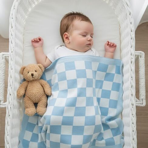 Cotton Knitted Checkered Baby Blanket for Boys and Girl Soft Cozy Lightweight Receiving Blanket for Nursery Baby Shower Birthday Newborn Infant Toddler Kids Gift Idea Dusty Mauve-30x30 in Kuwait