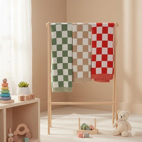 Cotton Knitted Checkered Baby Blanket for Boys and Girl Soft Cozy Lightweight Receiving Blanket for Nursery Baby Shower Birthday Newborn Infant Toddler Kids Gift Idea Dusty Mauve-30x30 in Kuwait