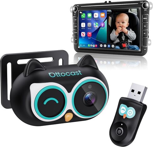كاميرا OTTOCAST Cabin Care Baby Camera للسيارة، كاميرا سيارة للأطفال 1080P مع رؤية ليلية عالية الدقة، محول CarPlay لاسلكي، زاوية واسعة 150 درجة، مراقب المقعد الخلفي في الوقت الحقيقي in Kuwait
