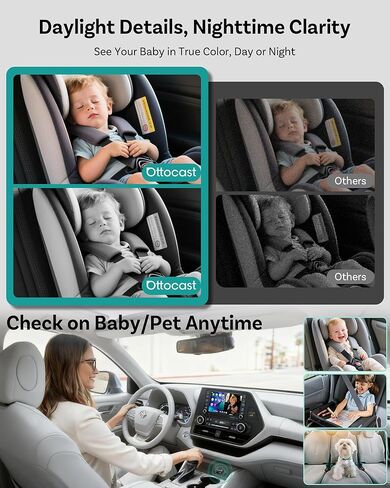 كاميرا OTTOCAST Cabin Care Baby Camera للسيارة، كاميرا سيارة للأطفال 1080P مع رؤية ليلية عالية الدقة، محول CarPlay لاسلكي، زاوية واسعة 150 درجة، مراقب المقعد الخلفي في الوقت الحقيقي in Kuwait