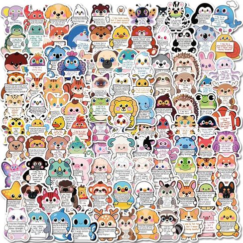 112 pcs Emotional Support Animal Stickers - Affirmation Sticker Pack for Adults Cute Inspirational Buddies for Water Bottles, Laptops, Phones, Positive Quote Vinyl in Saudi Arabia