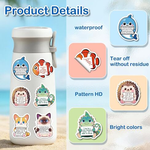 112 pcs Emotional Support Animal Stickers - Affirmation Sticker Pack for Adults Cute Inspirational Buddies for Water Bottles, Laptops, Phones, Positive Quote Vinyl in Saudi Arabia