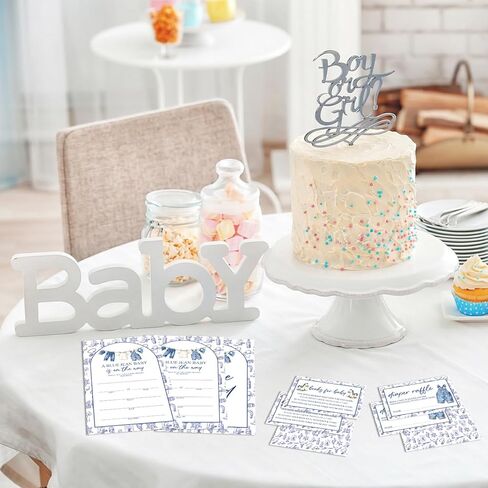 Baby Shower Invitations, Blue Jean Baby Shower Invites for Boys Girls, Gender Reveal Invitations, 25 Sets Invitation Cards with Envelopes, Diaper Raffle Tickets & Book Request Cards - 04 in Kuwait