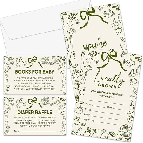 Baby Shower Invitations, Set of 25 Sweet Strawberry Baby Shower Invites with Envelopes, Diaper Raffle & Books for Baby Cards for Gender Reveal Announcement Party Supplies (A04) in Kuwait