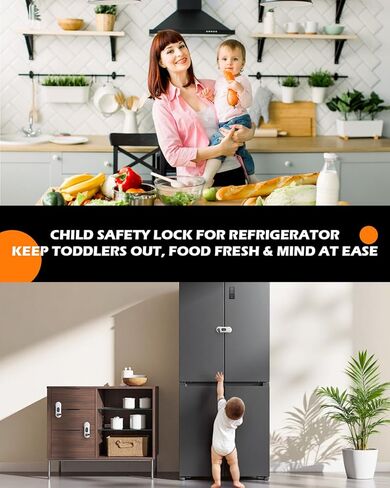 Fridge Lock, 5PCS Upgraded Child Proof Refrigerator/Fridge/Freezer/Oven/Cabinet/Drawer Door Locks for Toddlers and Kids, Durable ABS with Adhesive Backing, No Tools Need or Drill, White in Kuwait