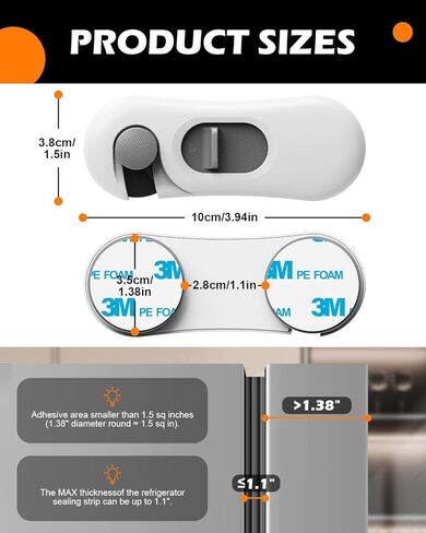 Fridge Lock, 5PCS Upgraded Child Proof Refrigerator/Fridge/Freezer/Oven/Cabinet/Drawer Door Locks for Toddlers and Kids, Durable ABS with Adhesive Backing, No Tools Need or Drill, White in Kuwait