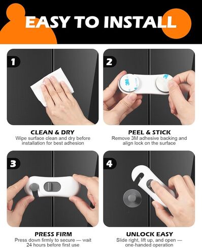 Fridge Lock, 5PCS Upgraded Child Proof Refrigerator/Fridge/Freezer/Oven/Cabinet/Drawer Door Locks for Toddlers and Kids, Durable ABS with Adhesive Backing, No Tools Need or Drill, White in Kuwait