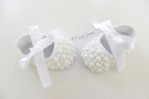 0-18M Baby Girls Newborn White Pearl Christening Shoes Baptism Shoes Toddler Wedding Dress Shoes in Kuwait