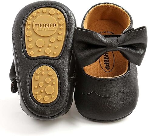 Baby Girls Mary Jane Flats, Non Slip Soft Sole, PU Leather Bowknot Dress Shoes, Newborn Infant Toddler First Walker, 0-18 Months in Saudi Arabia
