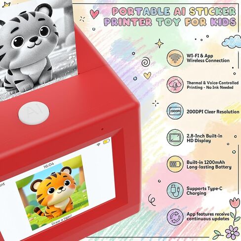 AI Mini Sticker Printer Toy for Kids - Interactive Voice Controlled Portable Thermal Inkless Sticker Maker Machine for DIY Arts and Crafts, 3 4 5 6 7 8 9 10 11 12 Year old Kid Christmas Birthday Gifts in Kuwait