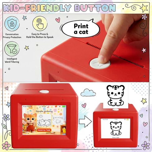 AI Mini Sticker Printer Toy for Kids - Interactive Voice Controlled Portable Thermal Inkless Sticker Maker Machine for DIY Arts and Crafts, 3 4 5 6 7 8 9 10 11 12 Year old Kid Christmas Birthday Gifts in Kuwait