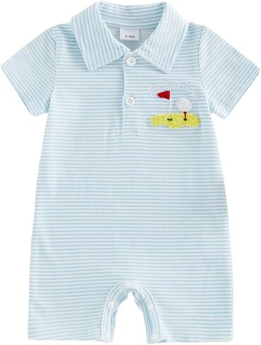 BemeyourBBs Newborn Baby Boy Golf Outfit Short Sleeve Lapel Romper Jumpsuit One Piece Outfit Spring Summer Clothes in Kuwait