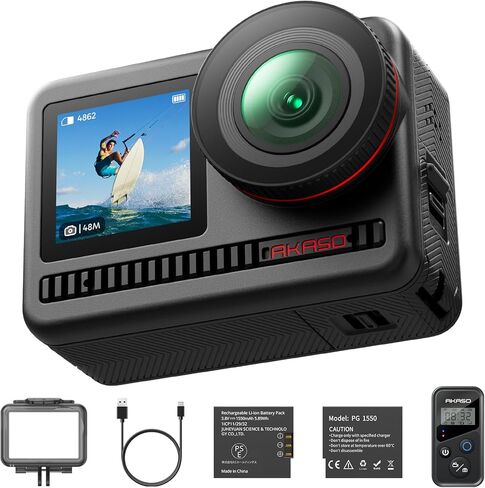 كاميرا AKASO Brave 8 4K60FPS Action Camera، كاميرا رياضية بدقة 48 ميجابكسل مقاومة للماء تحت الماء مع تثبيت فائق النعومة وشاشة تعمل باللمس وكاميرا رياضية مع تكبير 5X وجهاز تحكم عن بعد 8X Slo-mo مع ملحقات خوذة in Kuwait