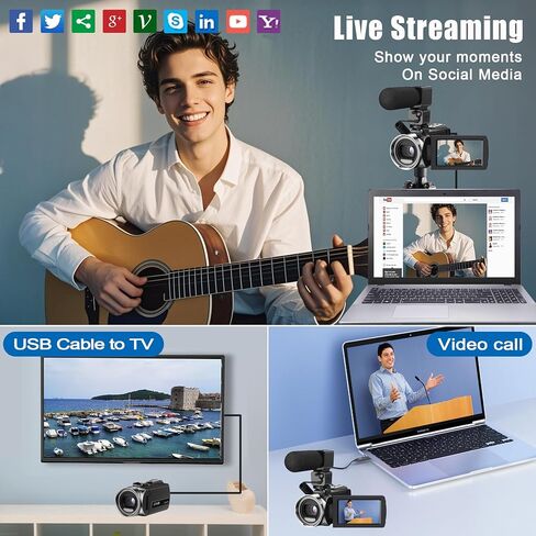كاميرا فيديو كاميرا فيديو مسجل كاميرا رقمية لليوتيوب Full HD 1080P 30FPS 36MP 3.0 بوصة 270 درجة دوران كاميرات فيديو LCD للتصوير مع ميكروفون، بطاقة SD سعة 32 جيجابايت، بطاريتان للأطفال الطلاب المسنين in Kuwait