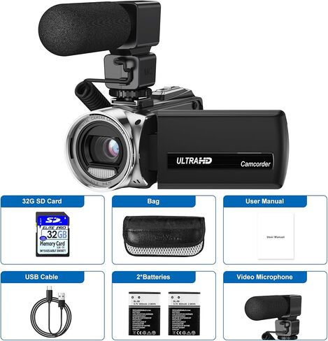 كاميرا فيديو كاميرا فيديو مسجل كاميرا رقمية لليوتيوب Full HD 1080P 30FPS 36MP 3.0 بوصة 270 درجة دوران كاميرات فيديو LCD للتصوير مع ميكروفون، بطاقة SD سعة 32 جيجابايت، بطاريتان للأطفال الطلاب المسنين in Kuwait