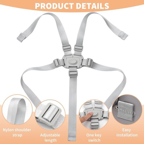 Replacement High Chair Straps Compatible with Baby Trend Graco High Chair, Harness Straps Fit for Graco Chicco Babytrend Jeep Milestone High Chair Foldable and More Highchair Accessories（Only Straps） in Kuwait