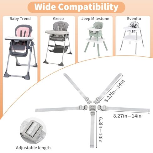 Replacement High Chair Straps Compatible with Baby Trend Graco High Chair, Harness Straps Fit for Graco Chicco Babytrend Jeep Milestone High Chair Foldable and More Highchair Accessories（Only Straps） in Kuwait