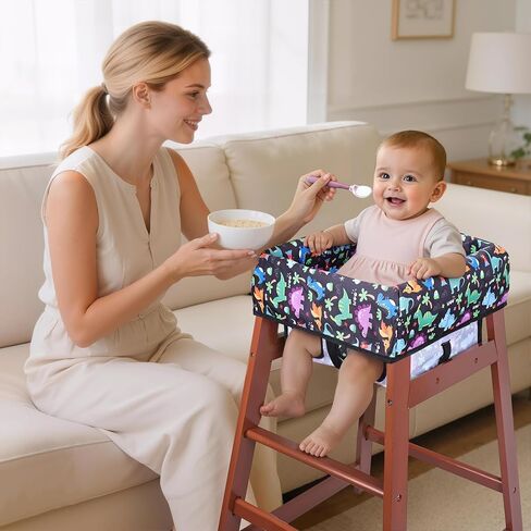 COOLBEBE Baby High Chair Cover with 3-Point Harness, Waterproof & Machine Washable Portable Seat Cover, Fits Wooden Chairs for Restaurant, Travel, Home & Dining Out, Black Dinosaur in Saudi Arabia
