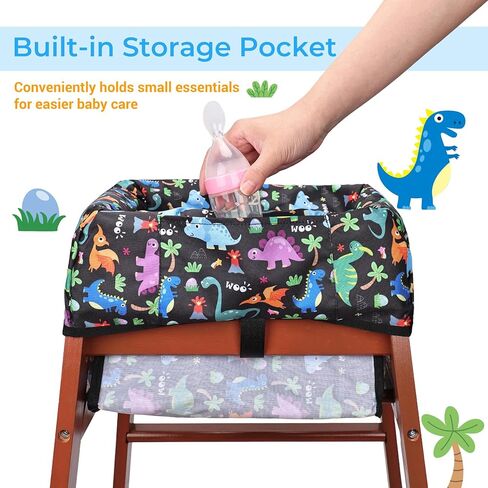 COOLBEBE Baby High Chair Cover with 3-Point Harness, Waterproof & Machine Washable Portable Seat Cover, Fits Wooden Chairs for Restaurant, Travel, Home & Dining Out, Black Dinosaur in Saudi Arabia