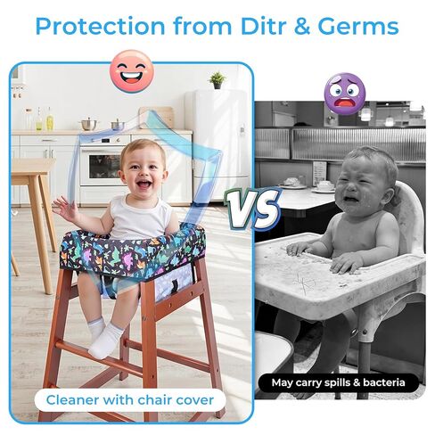 COOLBEBE Baby High Chair Cover with 3-Point Harness, Waterproof & Machine Washable Portable Seat Cover, Fits Wooden Chairs for Restaurant, Travel, Home & Dining Out, Black Dinosaur in Saudi Arabia