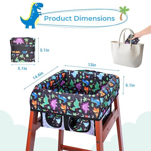 COOLBEBE Baby High Chair Cover with 3-Point Harness, Waterproof & Machine Washable Portable Seat Cover, Fits Wooden Chairs for Restaurant, Travel, Home & Dining Out, Black Dinosaur in Saudi Arabia
