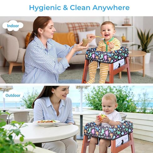 COOLBEBE Baby High Chair Cover with 3-Point Harness, Waterproof & Machine Washable Portable Seat Cover, Fits Wooden Chairs for Restaurant, Travel, Home & Dining Out, Black Dinosaur in Saudi Arabia