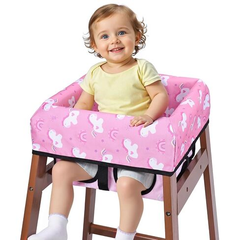 COOLBEBE Baby High Chair Cover with 3-Point Harness, Waterproof & Machine Washable Portable Seat Cover, Fits Wooden Chairs for Restaurant, Travel, Home & Dining Out, Black Dinosaur in Saudi Arabia
