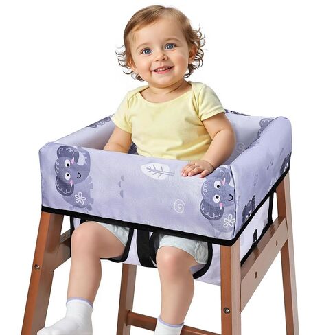 COOLBEBE Baby High Chair Cover with 3-Point Harness, Waterproof & Machine Washable Portable Seat Cover, Fits Wooden Chairs for Restaurant, Travel, Home & Dining Out, Black Dinosaur in Saudi Arabia