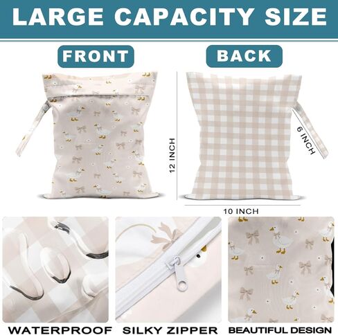 2Pcs Wet Bag, Wet Dry Bag Reusable with Zipper, Travel, Beach, Pool, Diapers, Baby Clothes, Dirty Yoga Gym Clothes,Toiletry, Hook to Stroller, Waterproof Wetdry Packing, Goose Decor (12x10 Inch) in Saudi Arabia
