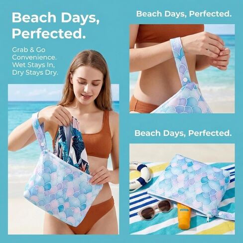 Waterproof Wet Bag with Wrist Strap, Reusable Zippered Pouch for Beach, Swim & Travel, Compact Cosmetic Toiletry Organizer Bag, 7.9 * 9.5 * 2 inches in Saudi Arabia