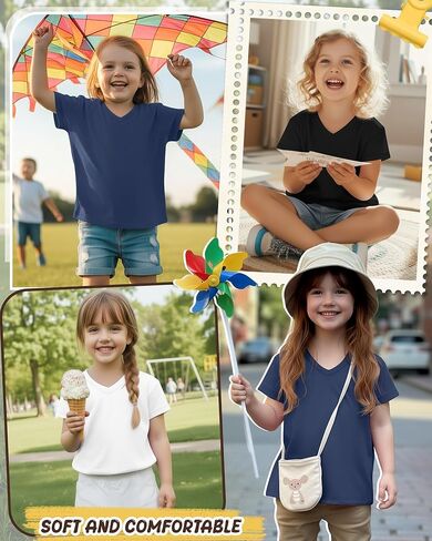 3 Pack Toddler Girls' V Neck T-Shirts 18M-5T Short Sleeve Baby Loose Tops Kids Basic Soft Clothes Tees in Saudi Arabia