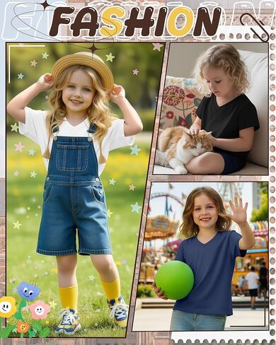 3 Pack Toddler Girls' V Neck T-Shirts 18M-5T Short Sleeve Baby Loose Tops Kids Basic Soft Clothes Tees in Saudi Arabia