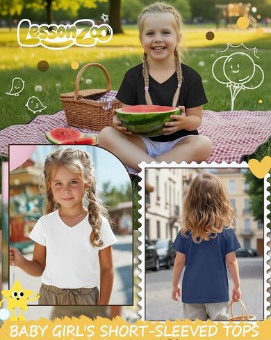 3 Pack Toddler Girls' V Neck T-Shirts 18M-5T Short Sleeve Baby Loose Tops Kids Basic Soft Clothes Tees in Saudi Arabia