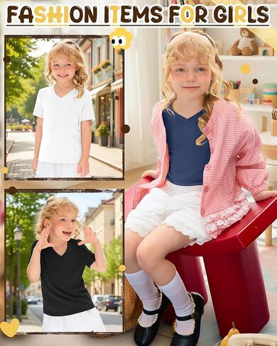 3 Pack Toddler Girls' V Neck T-Shirts 18M-5T Short Sleeve Baby Loose Tops Kids Basic Soft Clothes Tees in Saudi Arabia