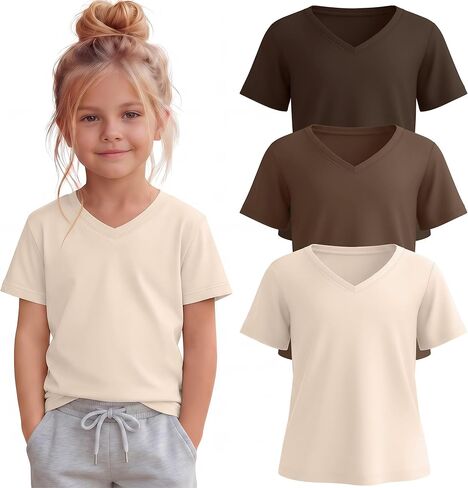 3 Pack Toddler Girls' V Neck T-Shirts 18M-5T Short Sleeve Baby Loose Tops Kids Basic Soft Clothes Tees in Saudi Arabia