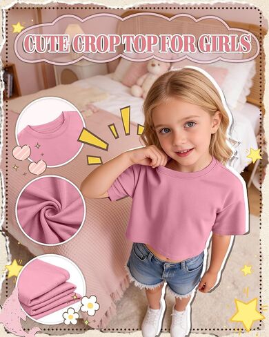 3 Pack Toddler Girls Crop Tops Short Sleeve Crew Neck T Shirts for Girl Loose Cropped Basic Kids Tees 18M-5T in Saudi Arabia