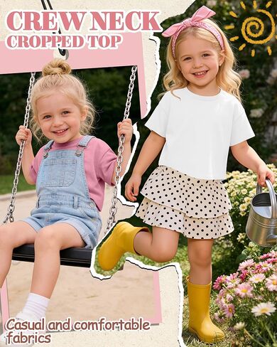 3 Pack Toddler Girls Crop Tops Short Sleeve Crew Neck T Shirts for Girl Loose Cropped Basic Kids Tees 18M-5T in Saudi Arabia