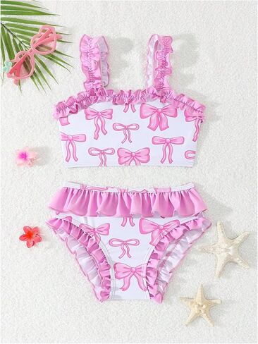 SOLY HUX Toddler Girl's Cute Swimsuits Bow Ruffle Bikini Set High Waisted Bathing Suit 2 Piece Swimwear in Saudi Arabia