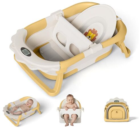MoreFeel Foldable Baby Bathtub with Thermometer - 4-in-1 Grow-with-Me Collapsible Infant Tub (Newborn to Toddler) with Adjustable Mesh Sling - Space Saving Design in Kuwait