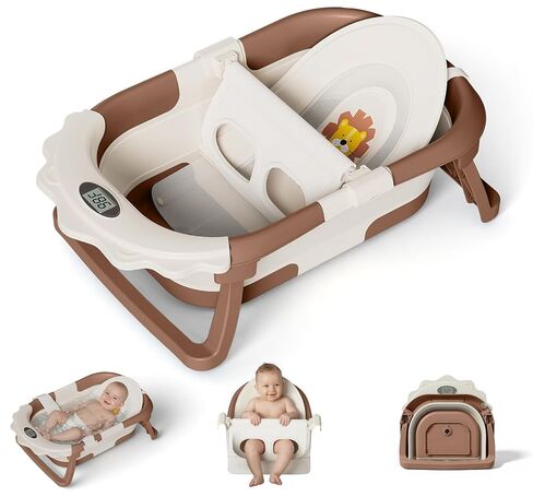 MoreFeel Foldable Baby Bathtub with Thermometer - 4-in-1 Grow-with-Me Collapsible Infant Tub (Newborn to Toddler) with Adjustable Mesh Sling - Space Saving Design in Kuwait