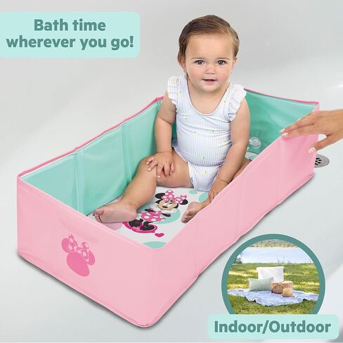Disney Baby Minnie Mouse Tuckaway Toddler Folding Tub, Converts Shower to Bathtub, Folds to Store, Easy to Clean, Portable Baby Bathtub for Travel, 12M-5Y in Kuwait
