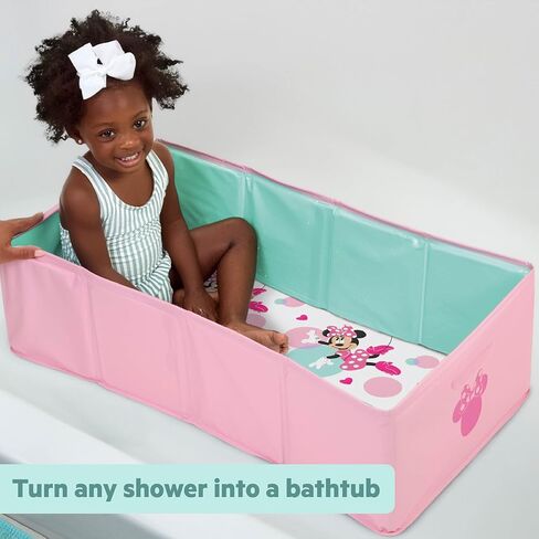 Disney Baby Minnie Mouse Tuckaway Toddler Folding Tub, Converts Shower to Bathtub, Folds to Store, Easy to Clean, Portable Baby Bathtub for Travel, 12M-5Y in Kuwait