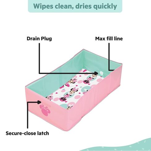 Disney Baby Minnie Mouse Tuckaway Toddler Folding Tub, Converts Shower to Bathtub, Folds to Store, Easy to Clean, Portable Baby Bathtub for Travel, 12M-5Y in Kuwait