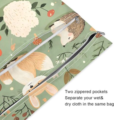 Woodland Animal Wet Dry Bags Set of 2, Reusable Waterproof Organizer with Zipper Pockets for Baby Diapers, Swimsuits, Beach Travel Toiletries Storage in Kuwait