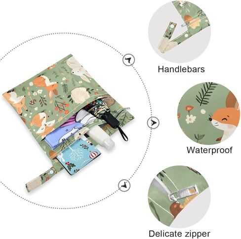 Woodland Animal Wet Dry Bags Set of 2, Reusable Waterproof Organizer with Zipper Pockets for Baby Diapers, Swimsuits, Beach Travel Toiletries Storage in Kuwait