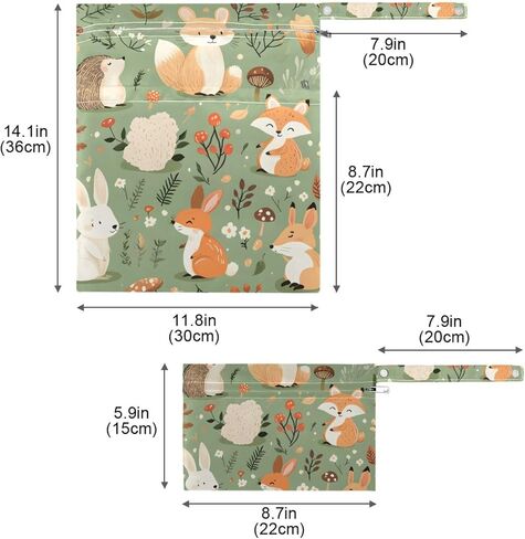 Woodland Animal Wet Dry Bags Set of 2, Reusable Waterproof Organizer with Zipper Pockets for Baby Diapers, Swimsuits, Beach Travel Toiletries Storage in Kuwait