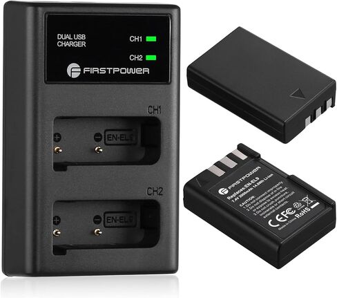 بطارية FirstPower EN-EL9 EN EL9a 2 حزمة 2000 مللي أمبير في الساعة وشاحن USB مزدوج متوافق مع كاميرات Nikon D40، D40x، D60، D3000، D5000 الرقمية SLR in Kuwait