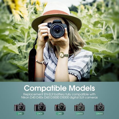 بطارية FirstPower EN-EL9 EN EL9a 2 حزمة 2000 مللي أمبير في الساعة وشاحن USB مزدوج متوافق مع كاميرات Nikon D40، D40x، D60، D3000، D5000 الرقمية SLR in Kuwait