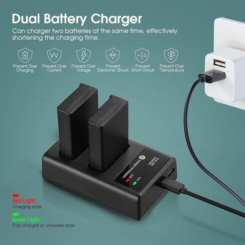 بطارية FirstPower EN-EL9 EN EL9a 2 حزمة 2000 مللي أمبير في الساعة وشاحن USB مزدوج متوافق مع كاميرات Nikon D40، D40x، D60، D3000، D5000 الرقمية SLR in Kuwait